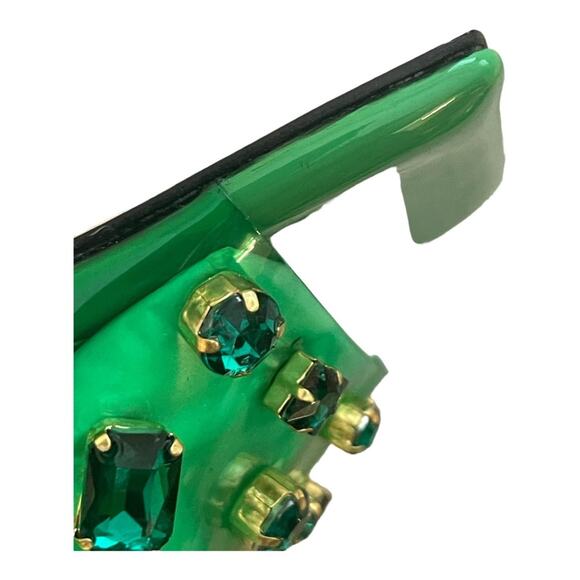 Good American Jeweled Emma Slip Heels Mules Diamonds Square Toe Green Size 10.5 - Picture 8 of 12